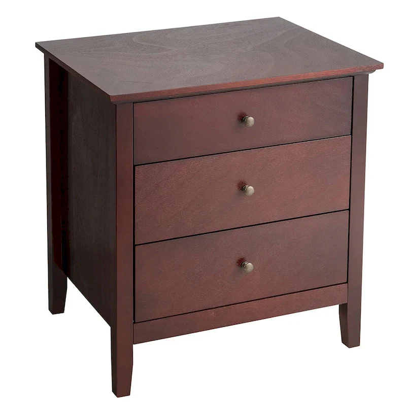 Modern Nightstand with 3 Drawers Solid Structure Beside Accent Table