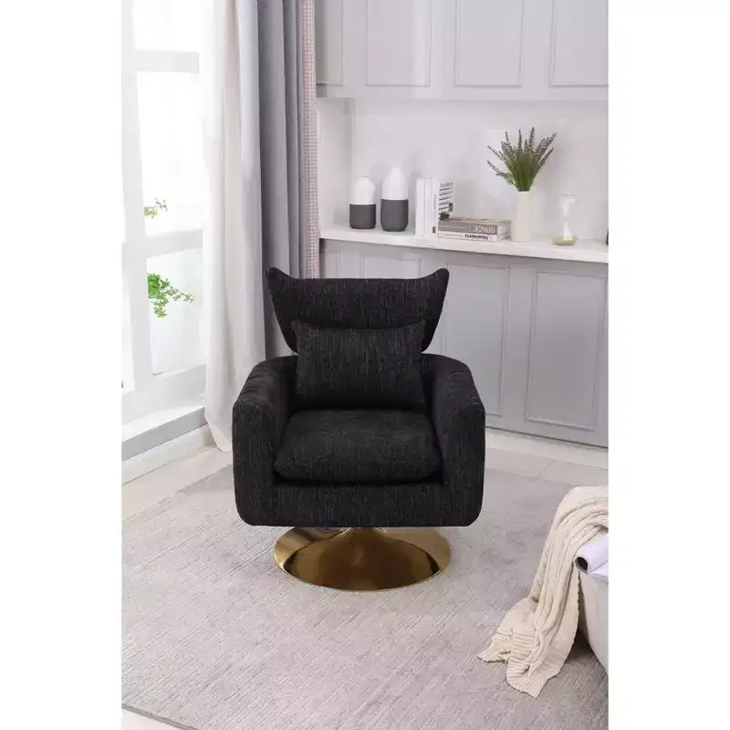 Okak 360 Degree Swivel Accent Chair, Classic Mid-Century Accent Chair with Gold Metal Basefor Living Room