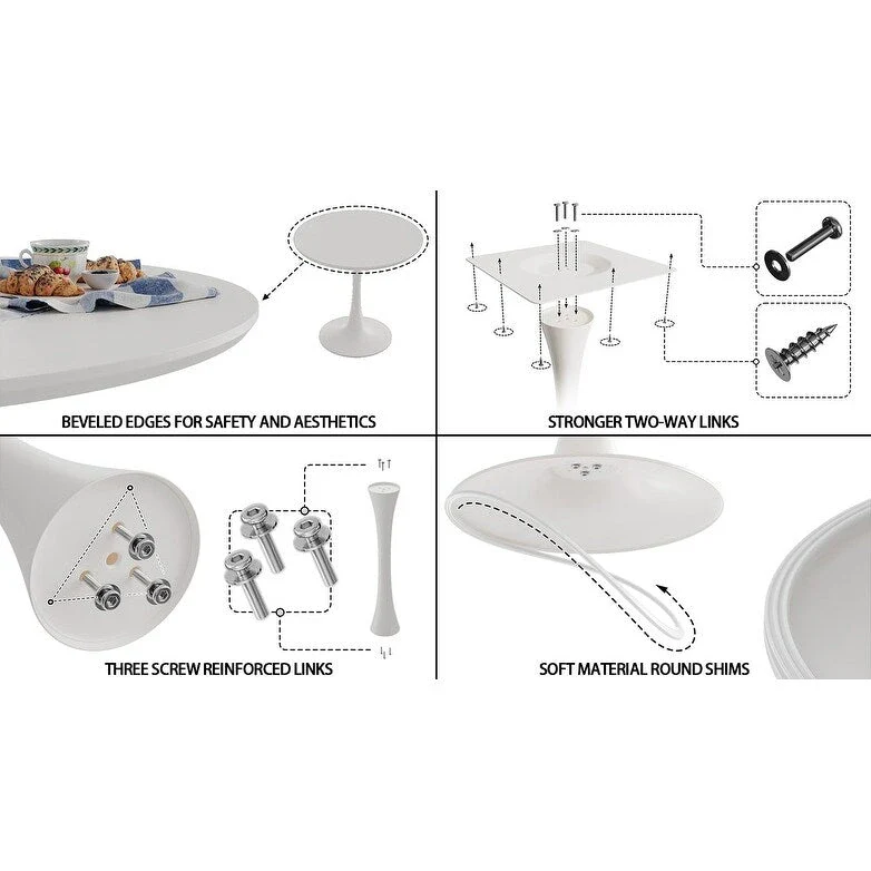 Modern 3-Piece Dining Set with Round Table & 2 High Back C-shaped Tube Chairs