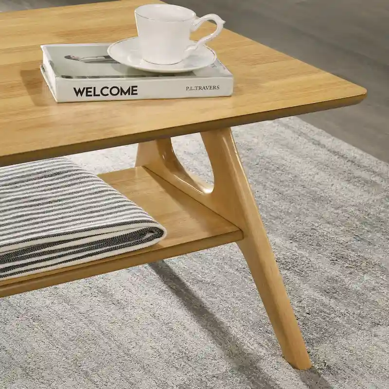 Roundhill Furniture Arona Mid-Century Modern Wood Coffee Table with Shelf