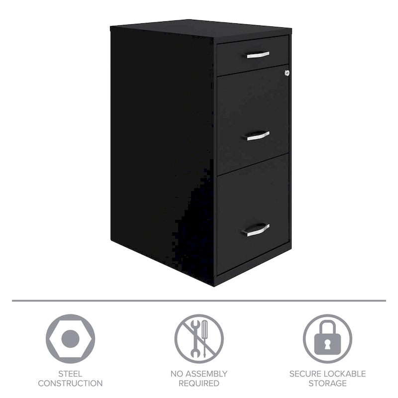 Space Solutions 18 Deep 3 Drawer Metal File Cabinet, Black