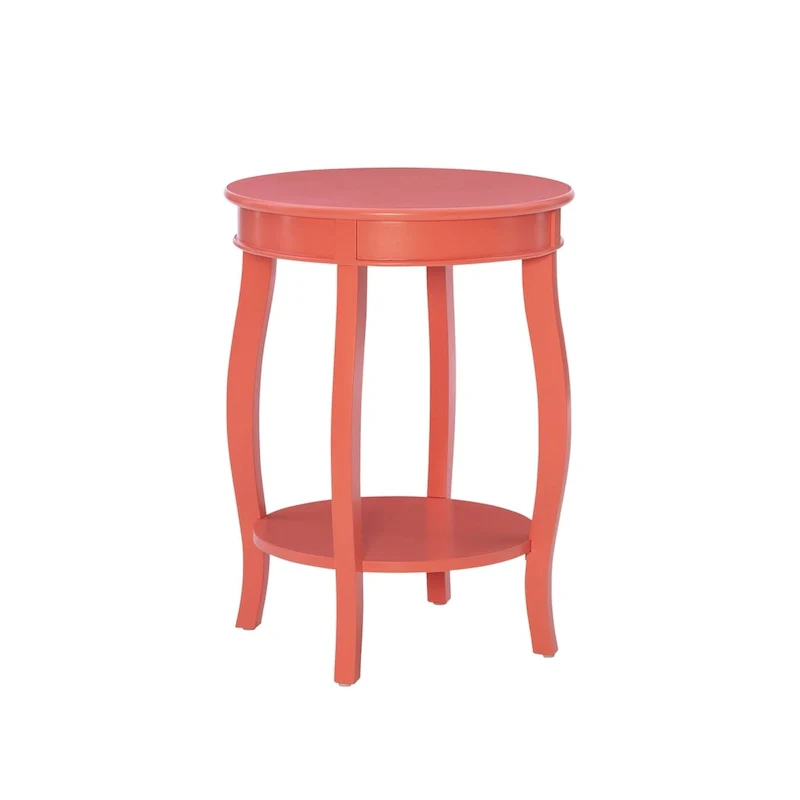 White Round Side Table with Lower Shelf & Cabriole Legs, 1-Person