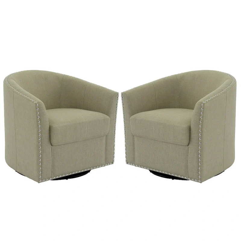 Upholstered Swivel Accent Chairs with Nailhead Trim, Set of 2