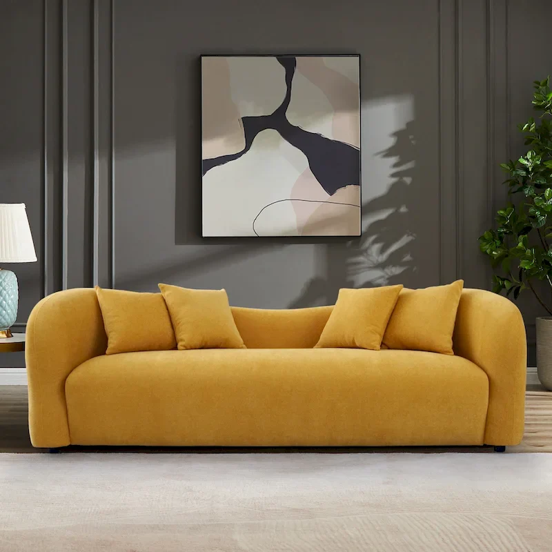 Mid-Century Modern Tight Curved Back Boucle Sofa