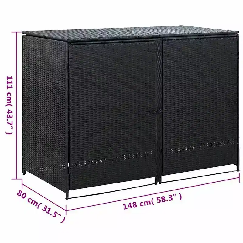 vidaXL Double Wheelie Bin Shed with Lid, Poly Rattan