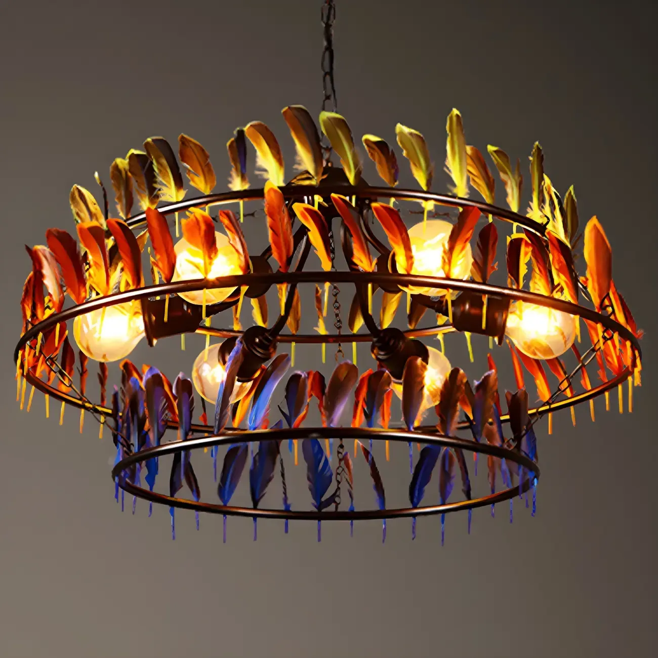 Art Deco 2-Tier Feather Hoop Chandelier with Adjustable Chain