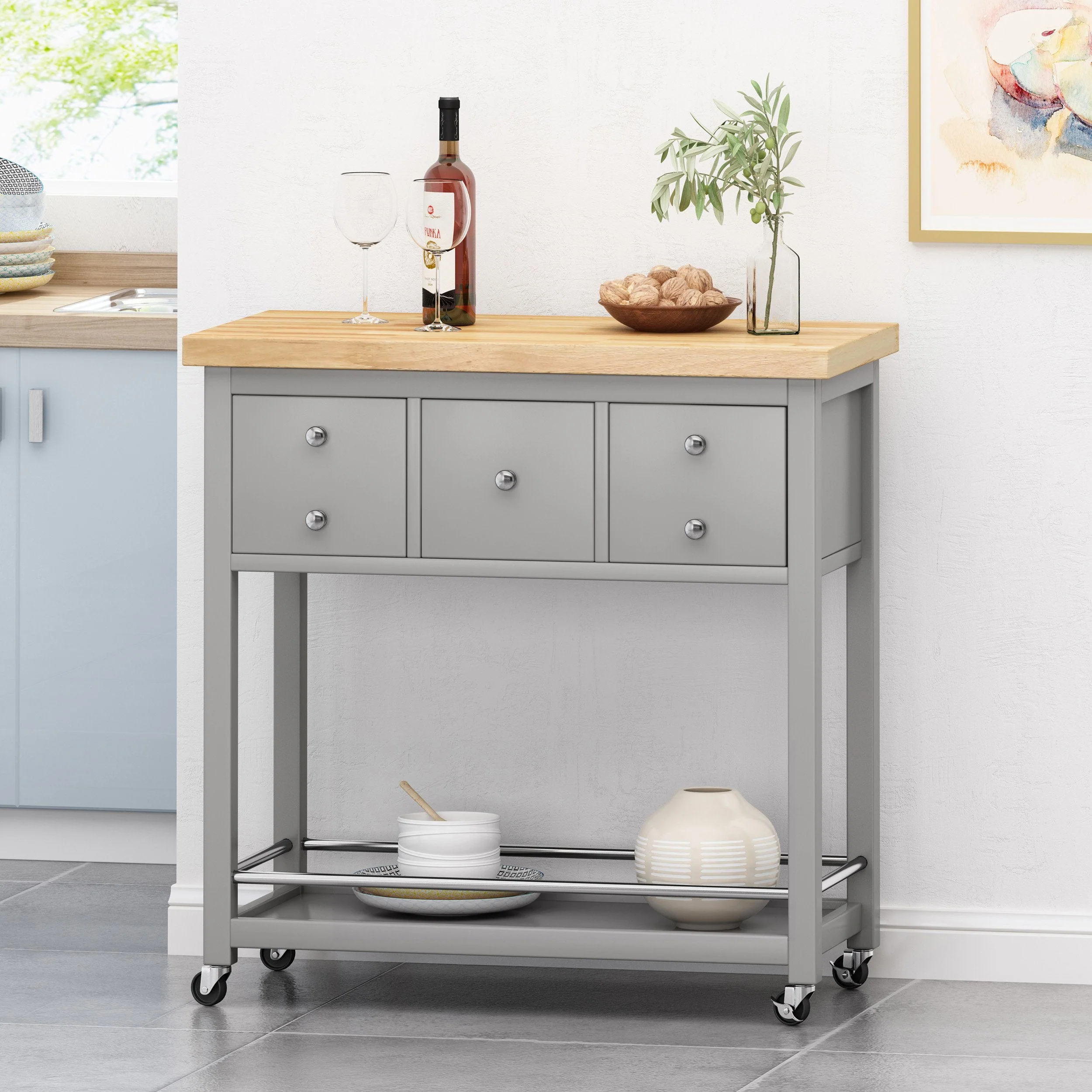 Contemporary Storage Kitchen Cart with Wheels - NH993413