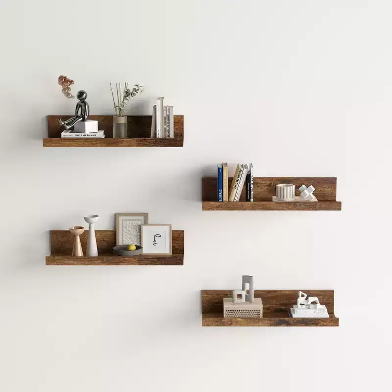FurnitureR Wood Floating Shelves for Wall, 15.75 Inch Wide Rustic Wooden Floating Shelves, WallMounted Display for Living Room, Brown