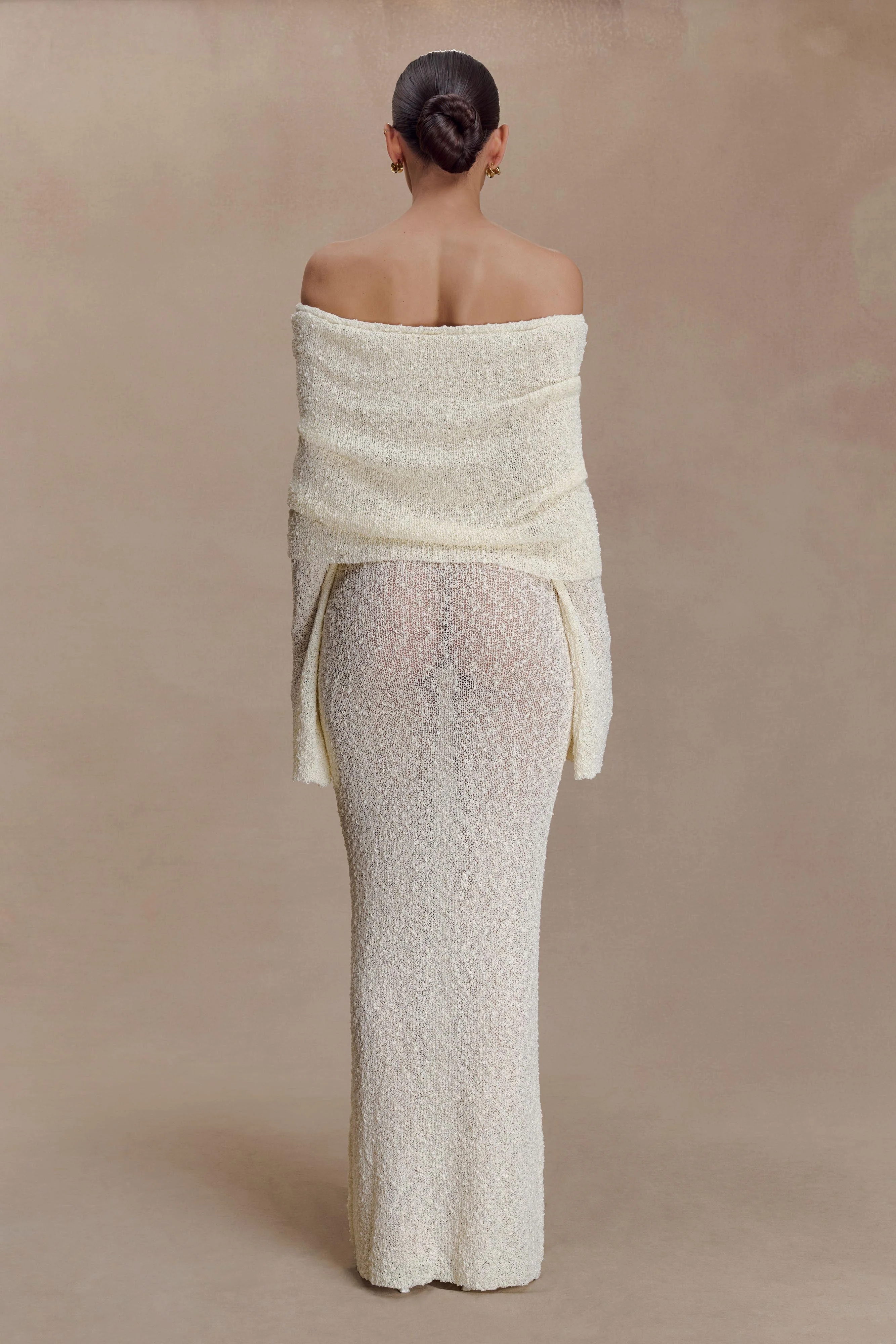 Marisol Off Shoulder Boucle Maxi Dress - Ivory