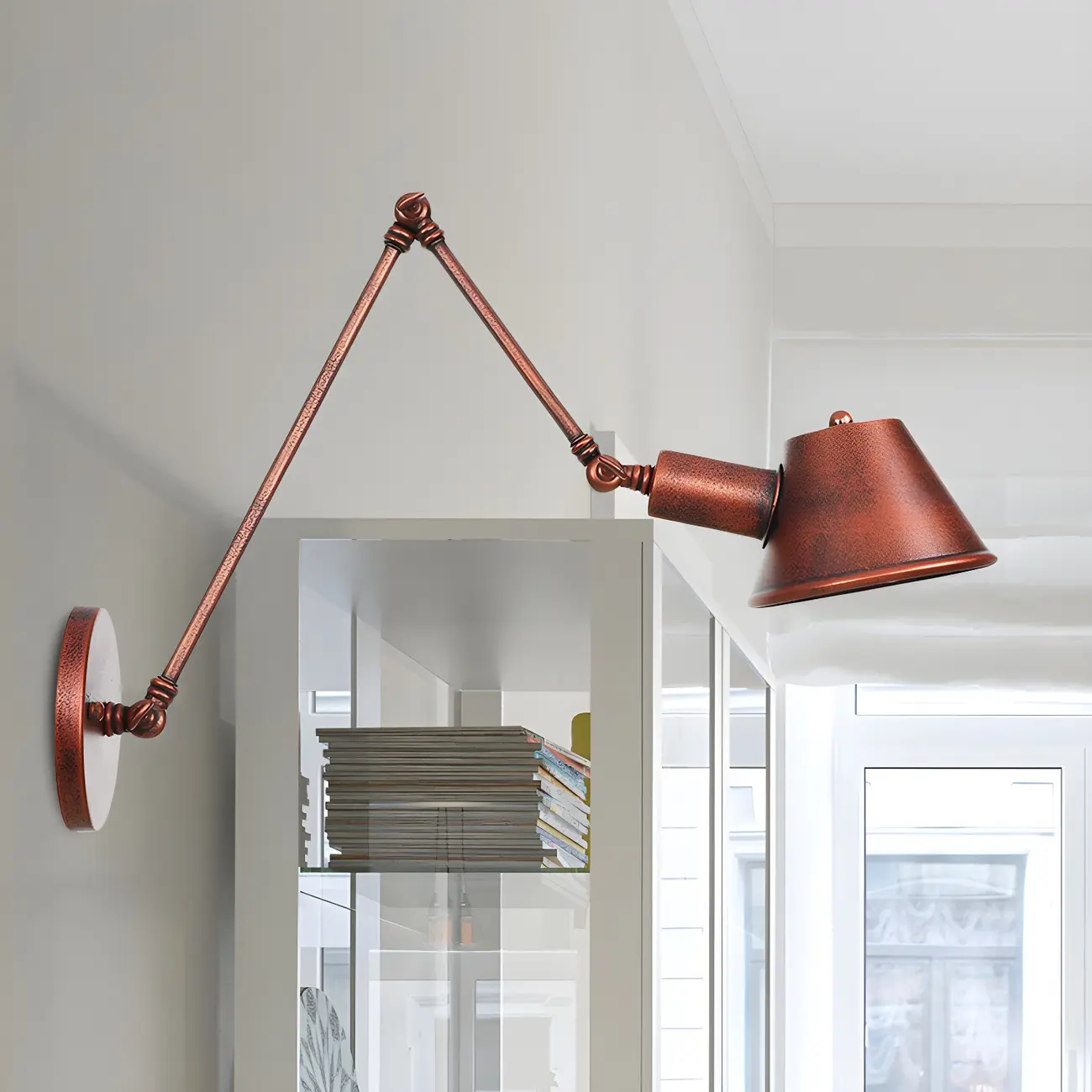 Industrial Copper Adjustable Swing Arm Wall Light