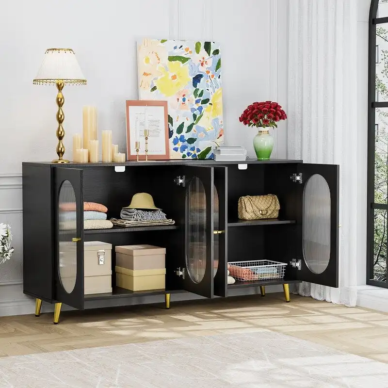 Modern Minimalist Sideboard Buffet Storage Cabinet with 4 Acrylic Doors and Adjustable Shelves