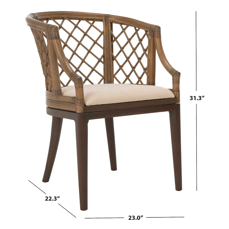 Theona Rattan Lattice Arm Chair - 22.3W x 23L x 31.3H - 22Wx23Dx31H