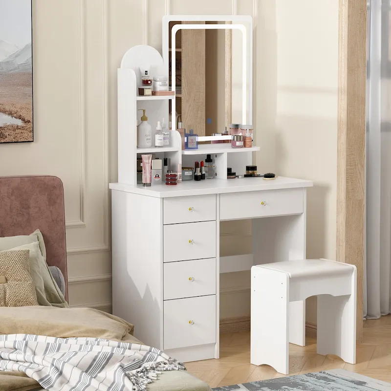31.5  Wide Dresser Makeup Vanity With Stool and Touching Light Mirror - 31.5 W