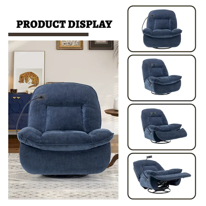 Clihome Adjustable Swivel Chenille Recliner with Phone Holder