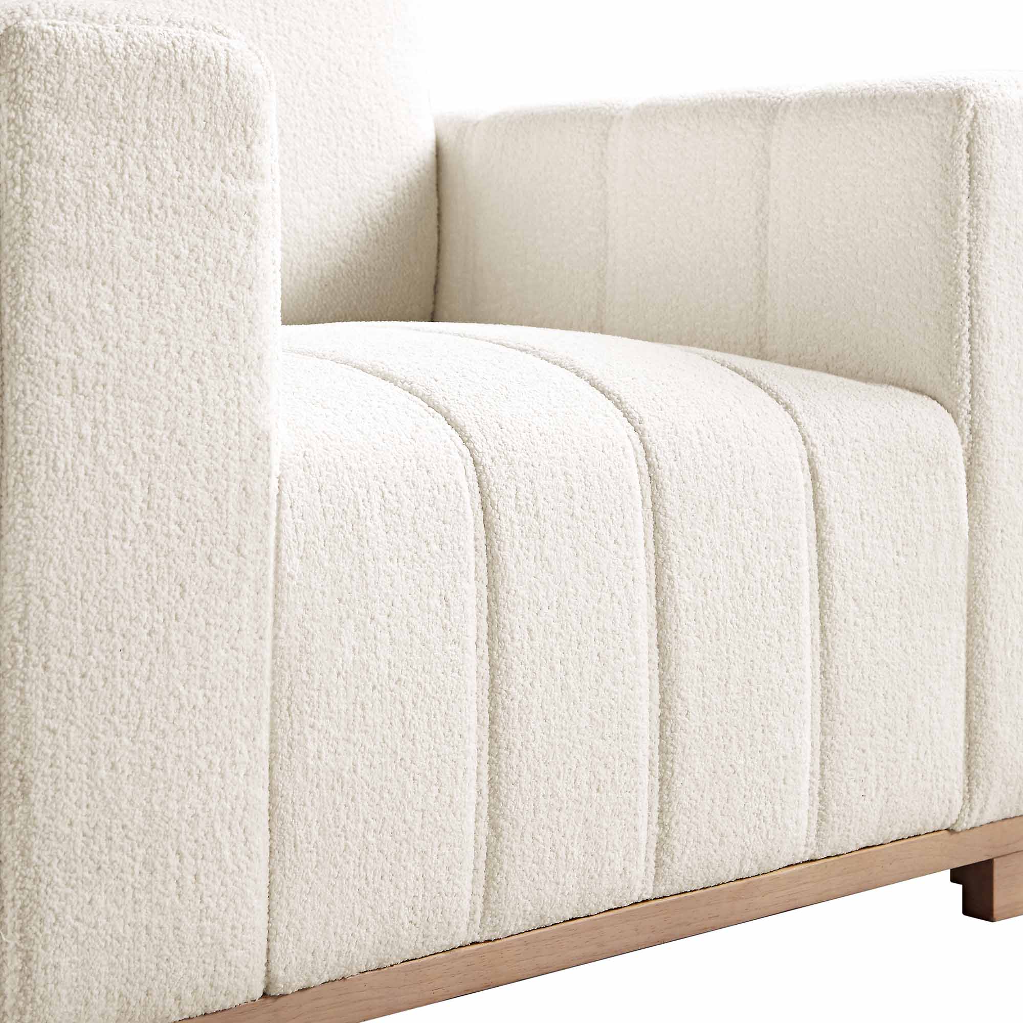 Beige Boucle Sofa with Wooden Base, 1-Seater