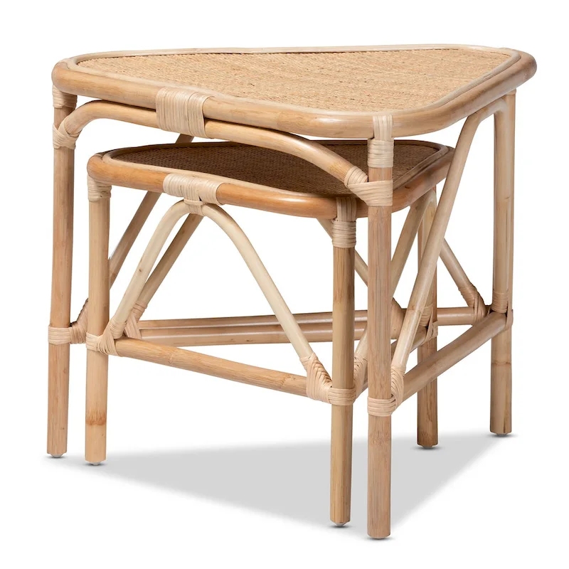 Jayden Bohemian Natural Brown Finished Rattan End Table Set(2PC)