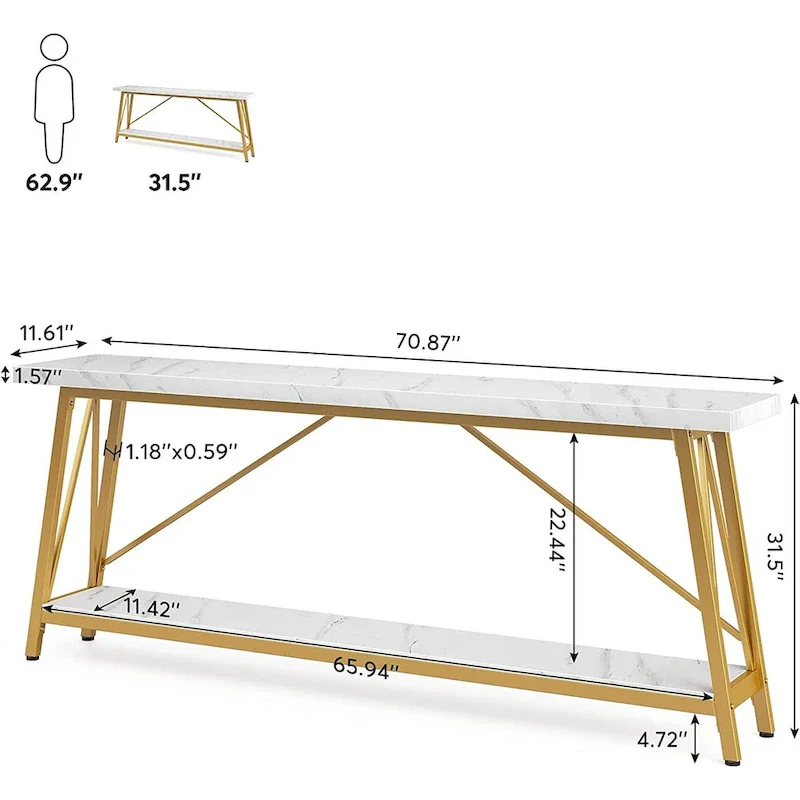 70.9 Inch Extra Long Sofa Table, Industrial Entry Console Table