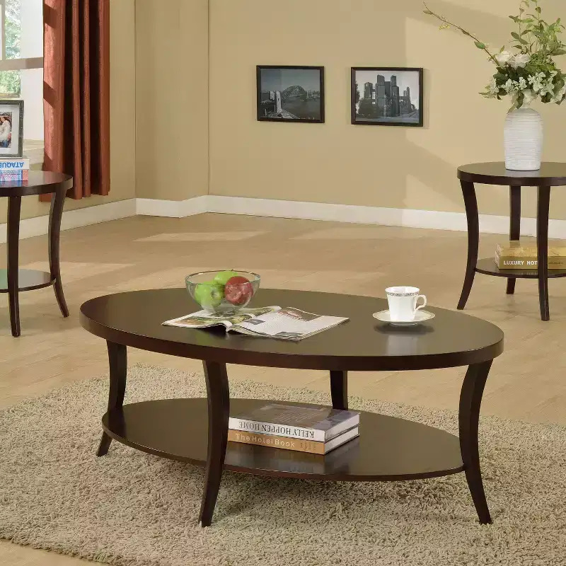 GDFStudio Adriano Modern Oval Wooden 2-Tier Coffee Table with Underneath Shelf