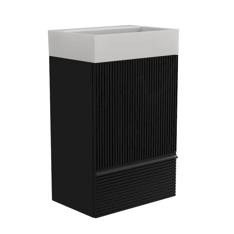 Single Sink Bathroom Vanity, Modern Grille-patterned Freestanding Vanity With Hidden Handle, Wood Bathroom Cabinet