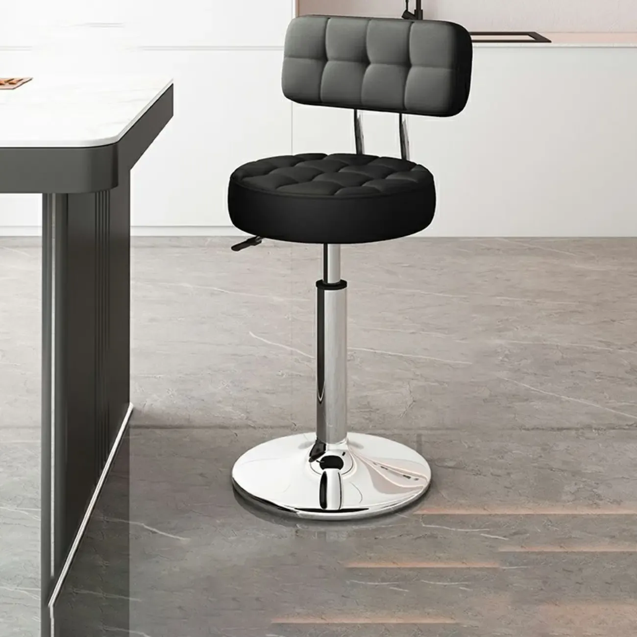 Leather Upholstered Adjustable Swivel Bar Stools