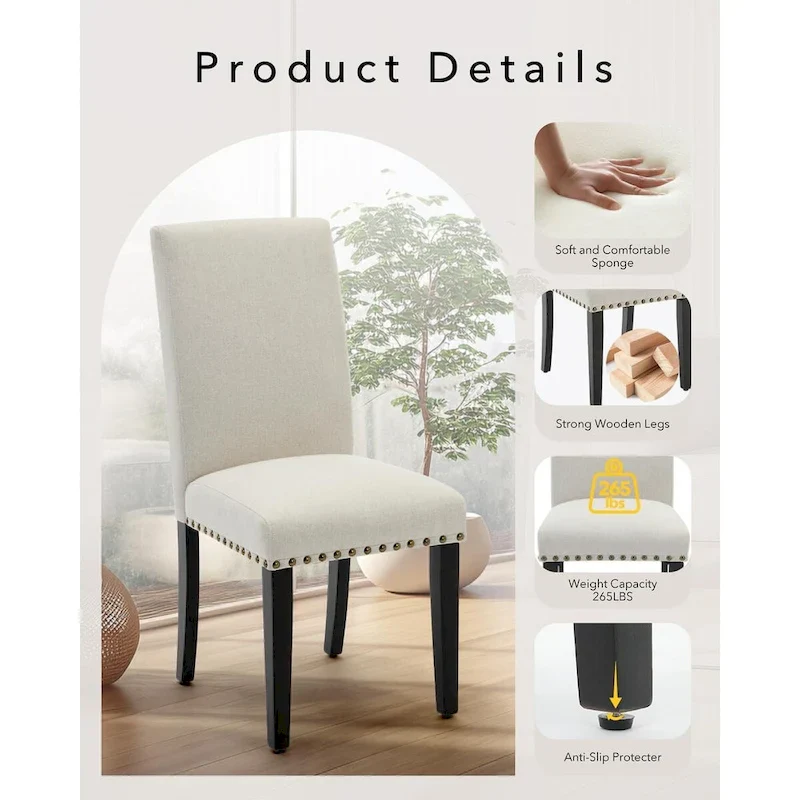 Modern Fabric Dining Chair Set of 4, Upholstered Kitchen Chair with Curved Backrest Wood Legs