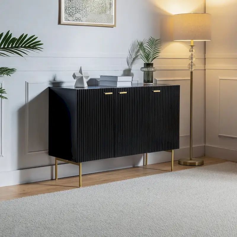 Black/Navy/White 3-Door Buffet Sideboard Cabinet