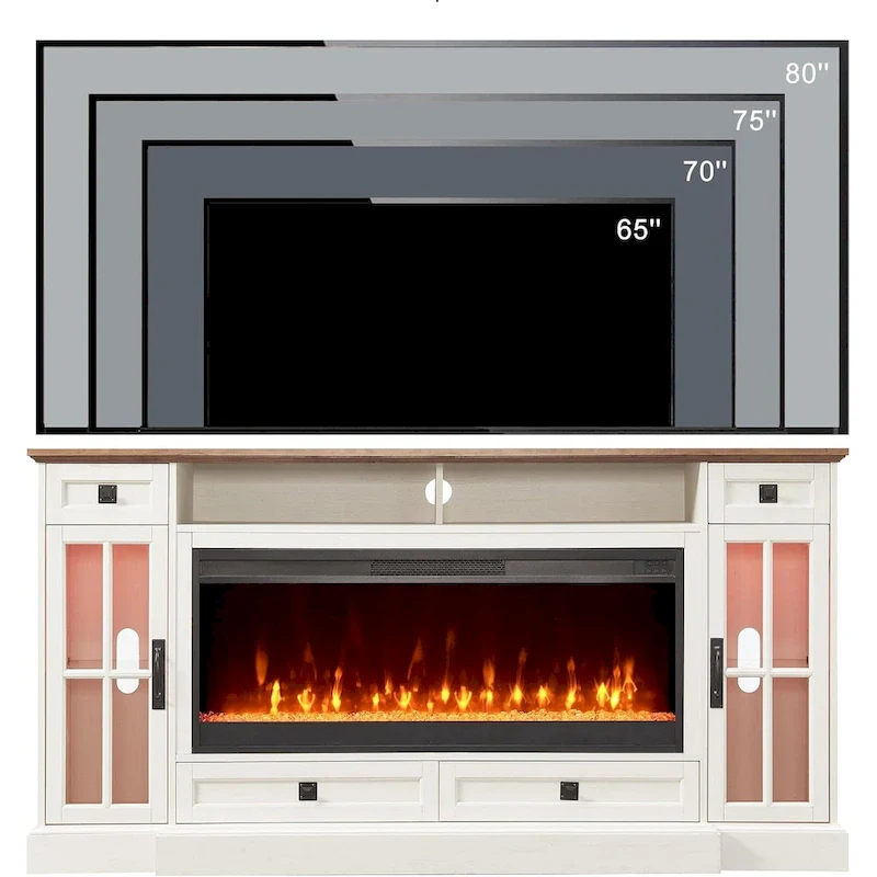 70 Farmhouse Fireplace TV Stand, Entertainment Center, Console Table