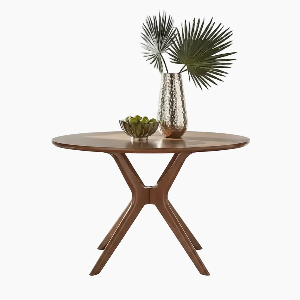 Mid-Century Walnut Finish Round Dining Table