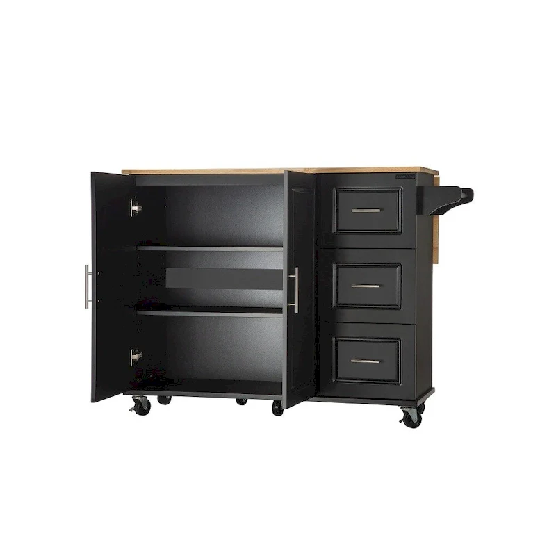 Mobile Kitehcn Island with Extensible Table Top and Adjustable Shelf
