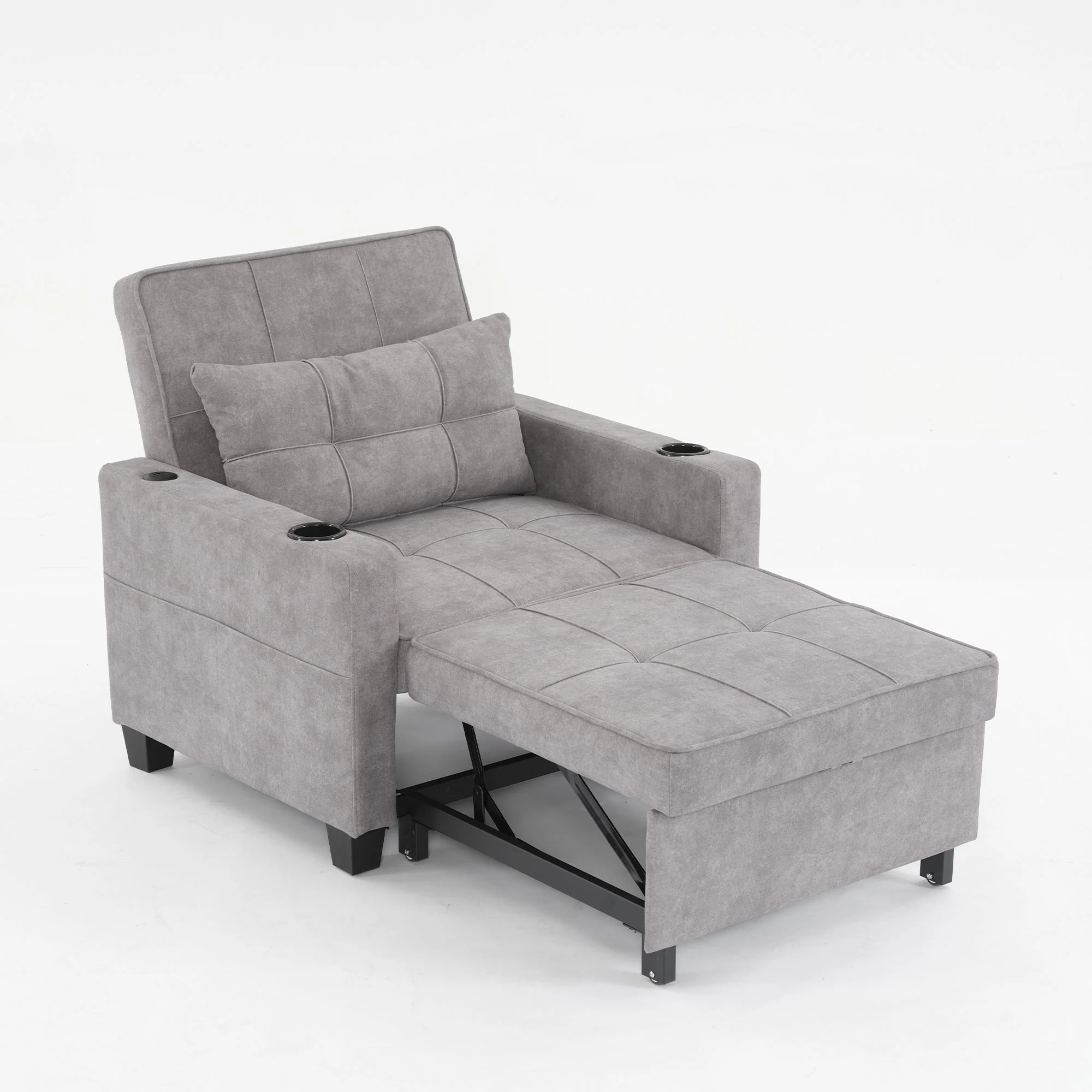 Light Grey 68.12 Tech Clothr 3-in-1 Single Convertible Pull Out Sofa with USB Ports and Wear-resistantfor Living Room