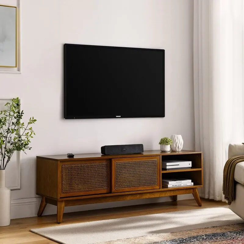 Modern Rattan TV Stand for 65 Inch TV, Entertainment Cabinet, Media Console