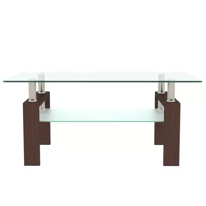 Glass Rectangular Walnut Glass Coffee Table, Transparent Coffee Table, Living Room Modern Side Table, Living Room Furniture