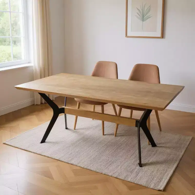 HomeRoots 79 Brown and Red Wood and Metal Trestle Base Dining Table