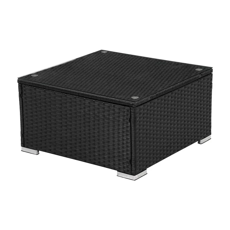 7-Piece Wicker Patio Sectional Conversation Seating Set with Blue Cushions - 85*78