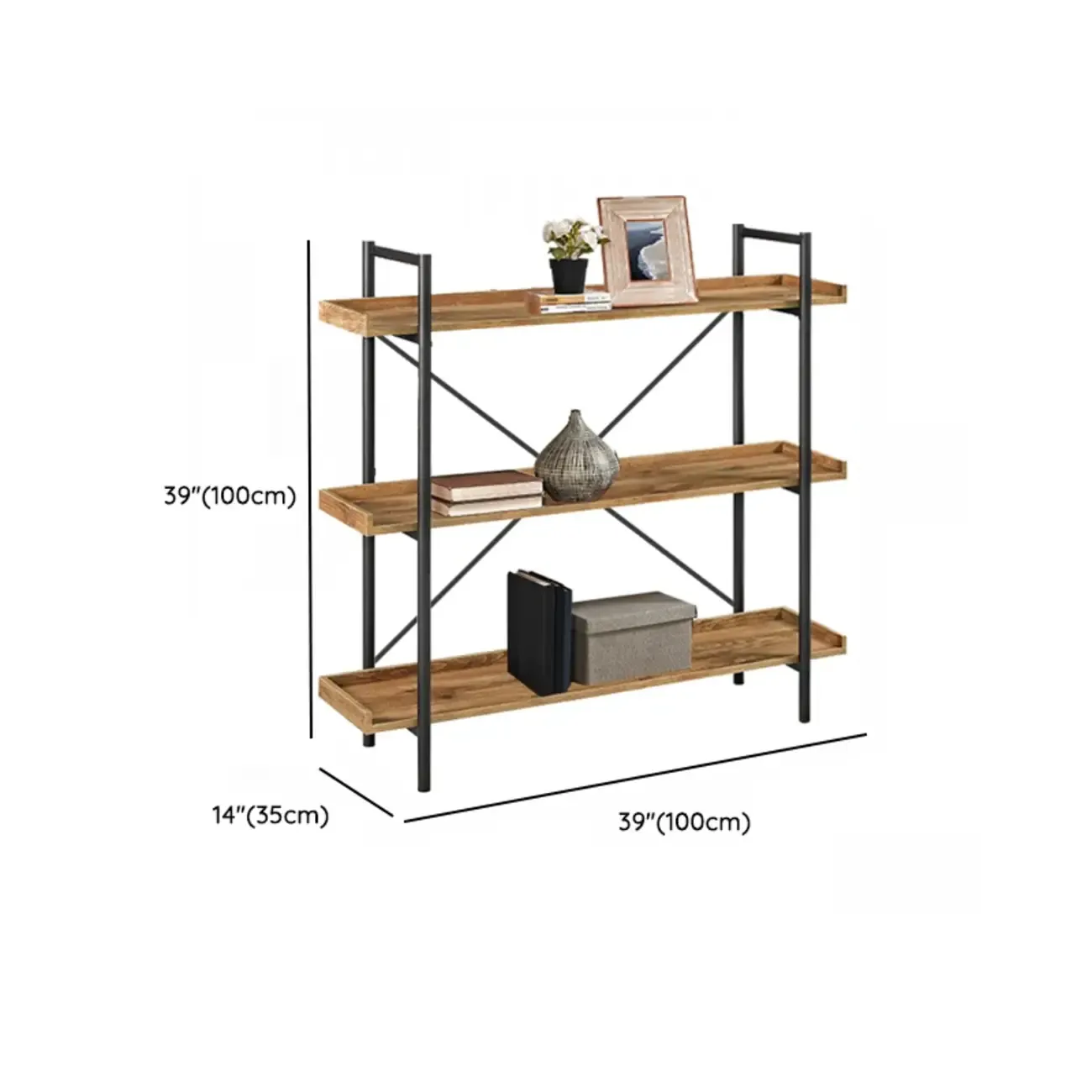 5-Tier Open Back Metal Frame Rectangular Bookcase