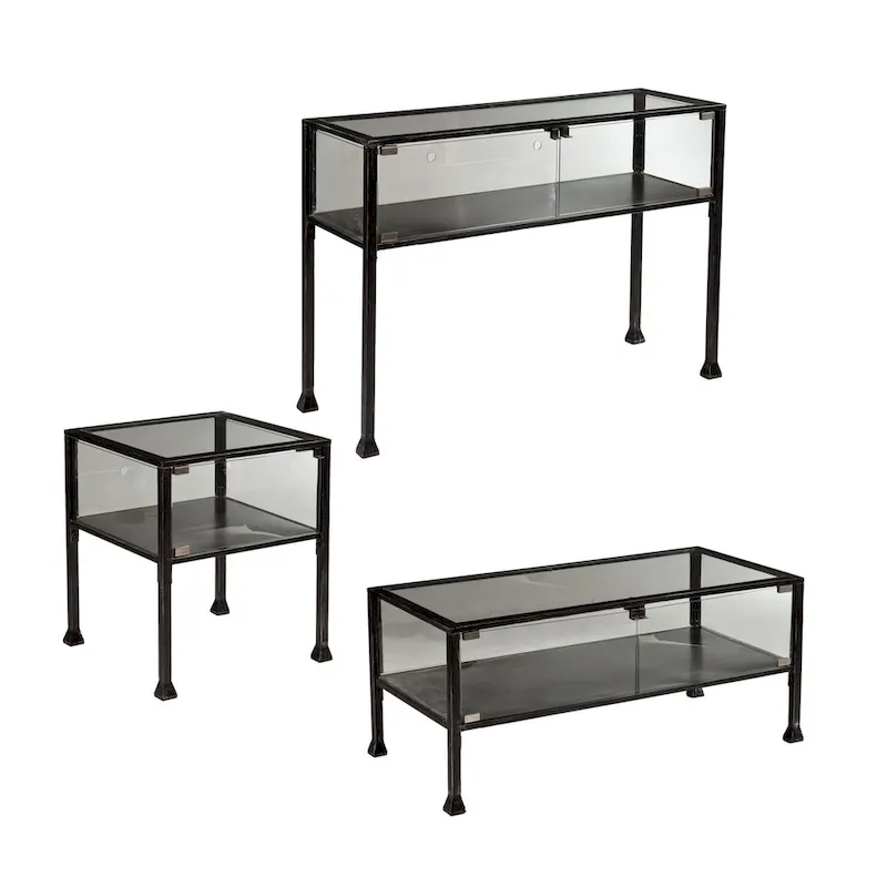 43  Black Glass And Metal Rectangular Coffee Table - 18.5  H x 42.5  W x 21  D
