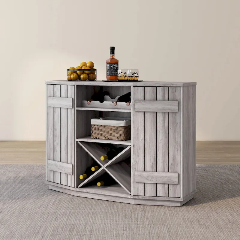 DH BASIC Farmhouse Plank-Style 28-Bottle 47-Inch Wine Cabinet Buffet by Denhour