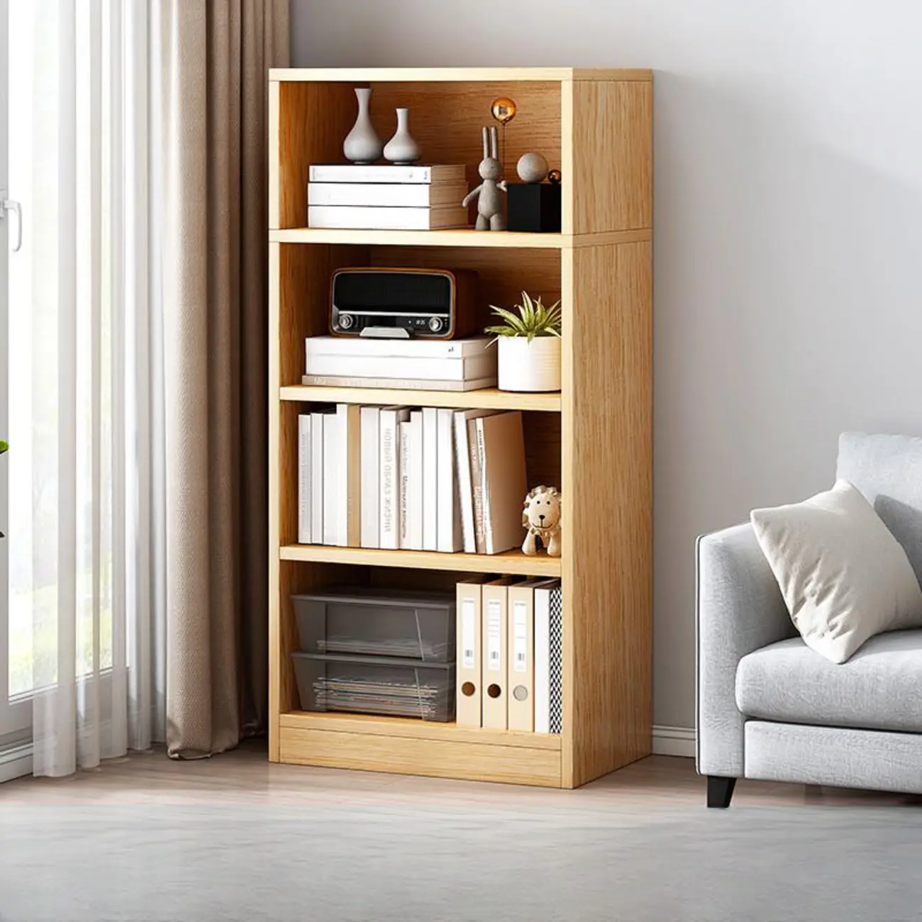 Modern Multi-Layer Brown Lumber Closed Back Bookcase