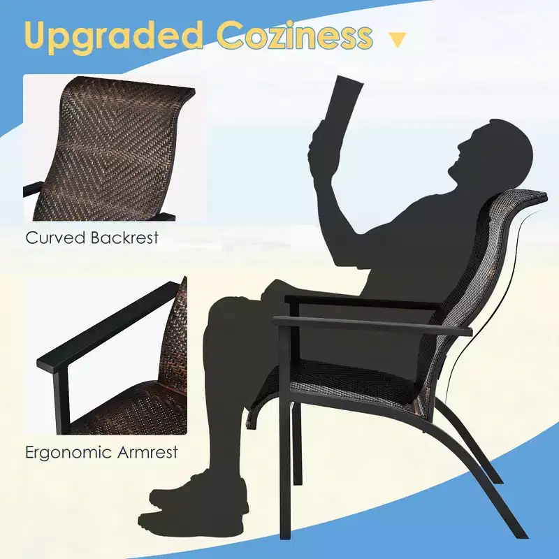 Costway 3 PCS Patio Rattan Bistro Set High Backrest Armrest SideTable Mix Gray\Mix Brown