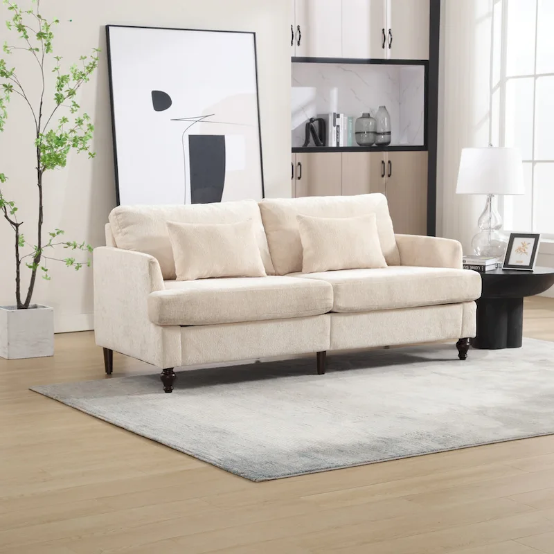 Chenille Upholstered 2-Seater Loveseat Sofa, Mid-Century Style – Emerald / Grey / Black / Pink / Beige / Orange