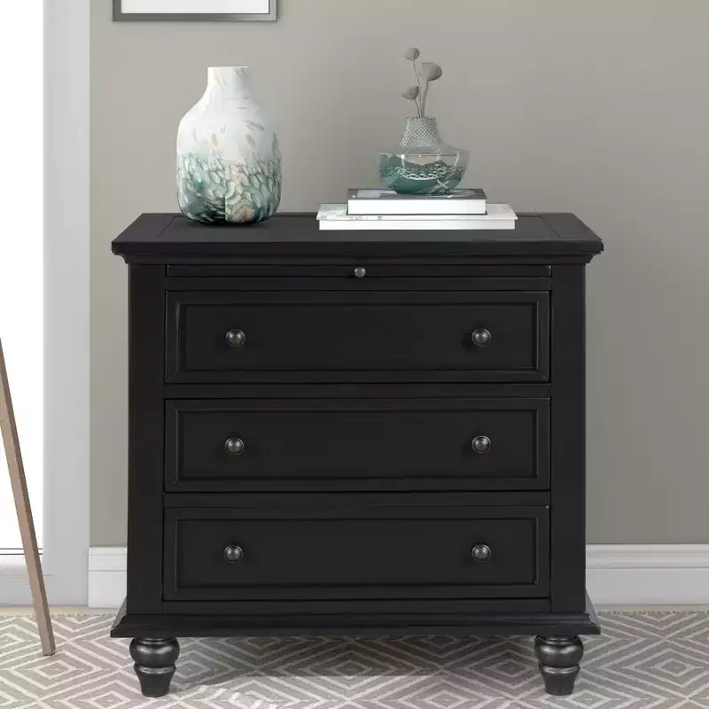 Modern Pine Three-Drawer Bedside Table With Pull-Out Tray, Hardwood Legs, Suitable for Bedrooms, Living Rooms, and Offices.