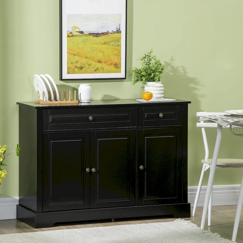 Modern Sideboard Buffet Cabinet with Storage Cupboards, 2 Drawers and Adjustable Shelves, Black