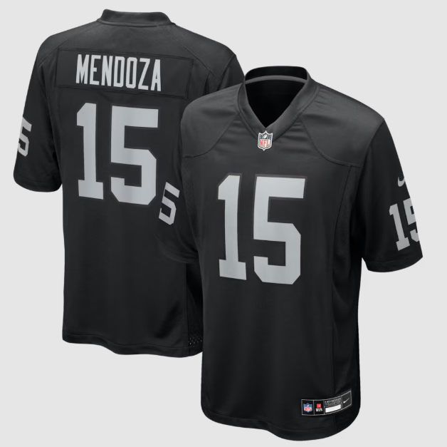 Las Vegas Raiders Fernando Mendoza Black 2026 NFL Draft First Round Pick No. 1 Team Game Jersey
