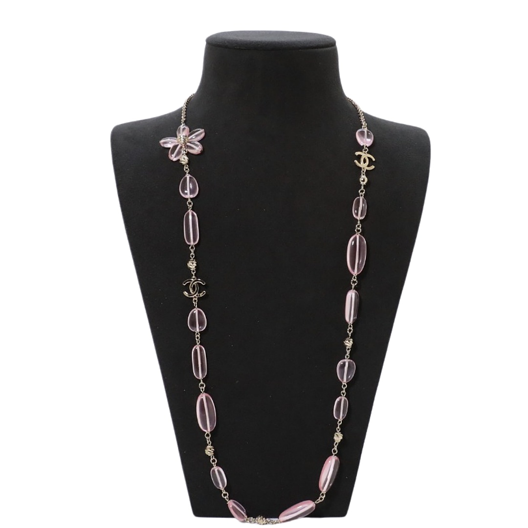 CCL115 Chanel Long Pink pearl chain sweater necklace - ccjewelryacc