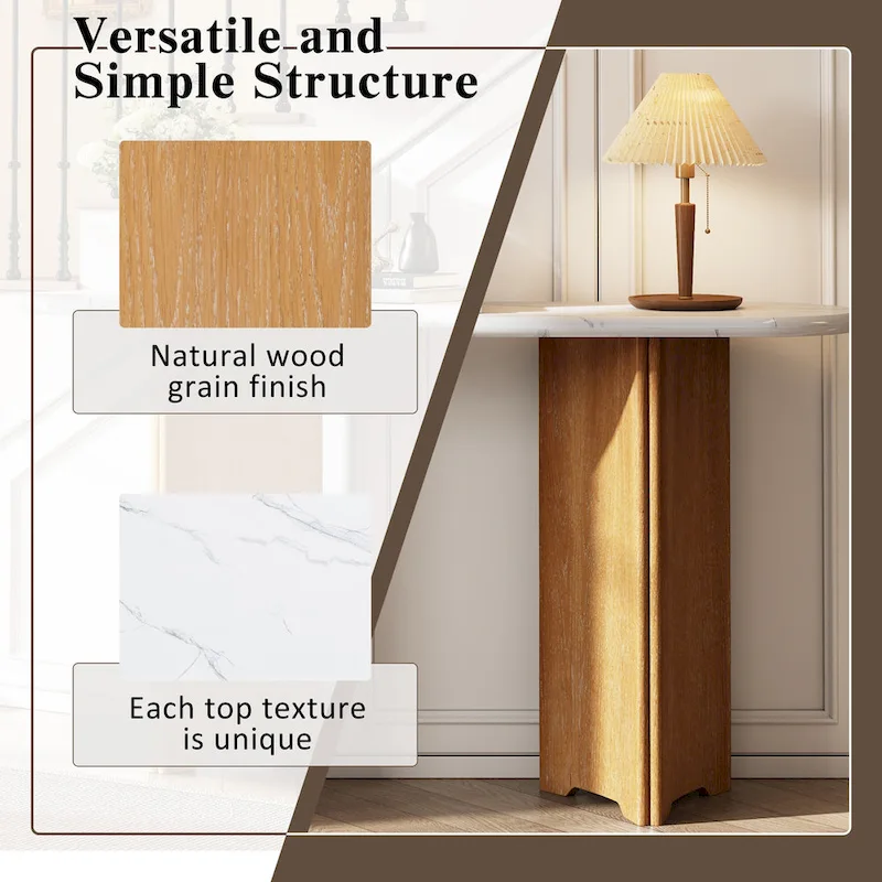 53.9  Console Table with Faux Marble Top & Wood Base