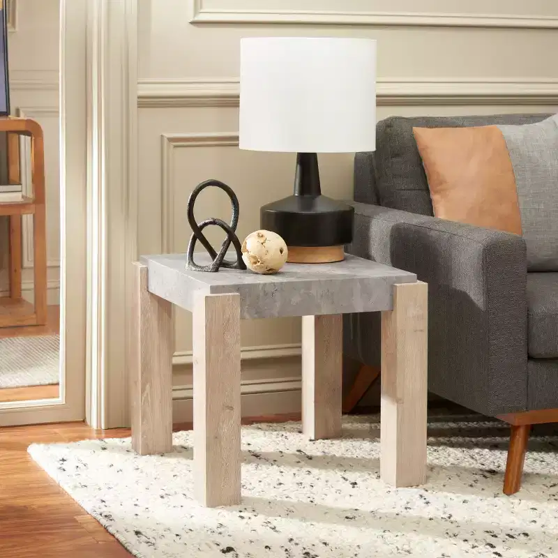 Coromio End Table - ACC7005A - Light Grey/Natural - Safavieh