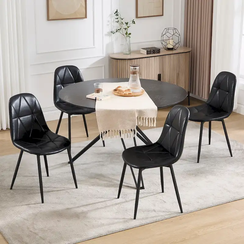 Black Faux Leather Dining Chairs with Metal Legs, Set of 4