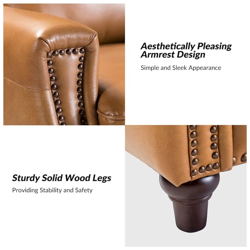 Cigar Mid-century Modern Genuine Leather Recliner with Nailhead Trim by HULALA HOME