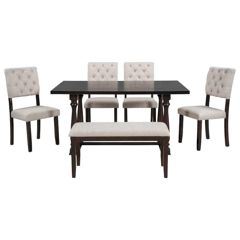 Nestfair 6-Piece Dining Table Set with 4 Chairs and 1 Bench