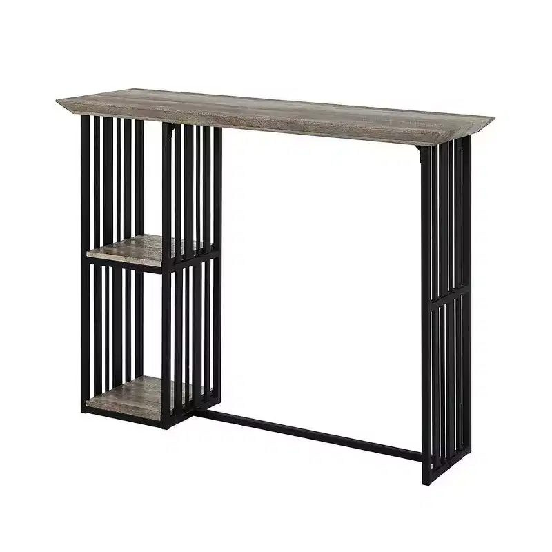 Acme Furniture 47" Zudora Dining Table Antique Oak Sandy Black Finish: Sturdy Metal Pedestal Base, Seats 2